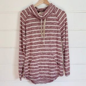 Ultra Flirt Striped Knit Cowl Neck Hoodie w Pocket